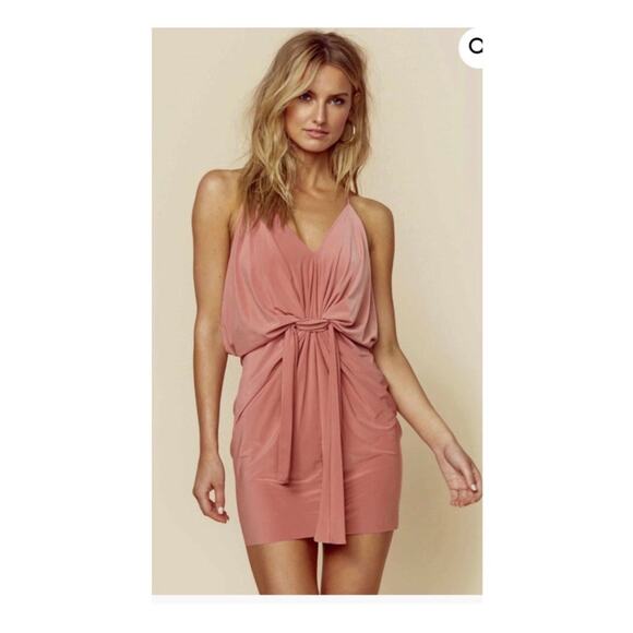 MISA Los Angeles Domino Draped Mini Dress Medium Coral Pink Jersey Cocktail - Picture 8 of 15